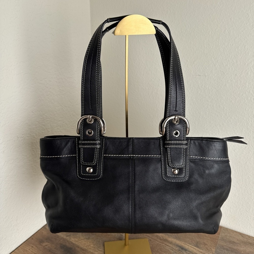 Coach Soho Pleated Black Leather Shoulder Bag Tote F13732 Excellent Condition - Picture 3 of 13